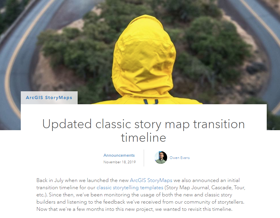 Updated classic story map transition timeline